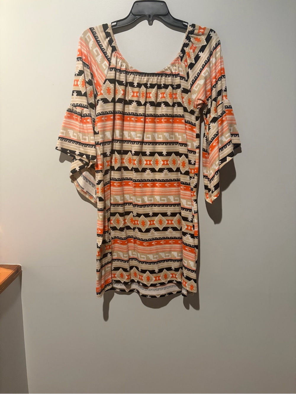Source Unknown Orange and Cream Geometric Midi Dress